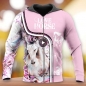 Mobile Preview: 3 D Print Allover Sweat Jacket Hoodie Love Horses pink